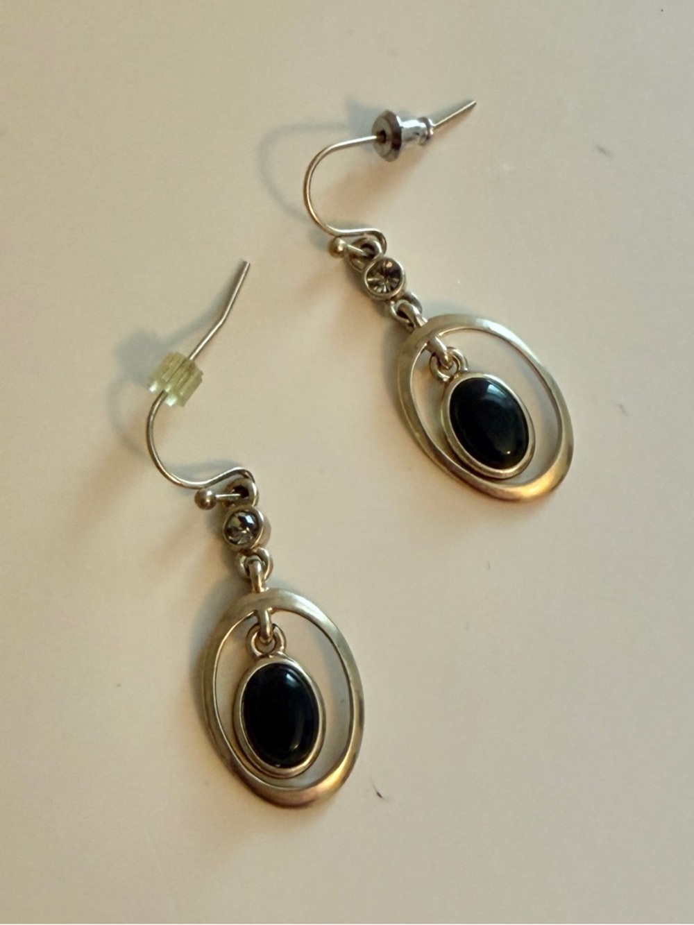 Lia Sophia Brushed Brass Oval Drop Earrings with Black Stone🌹